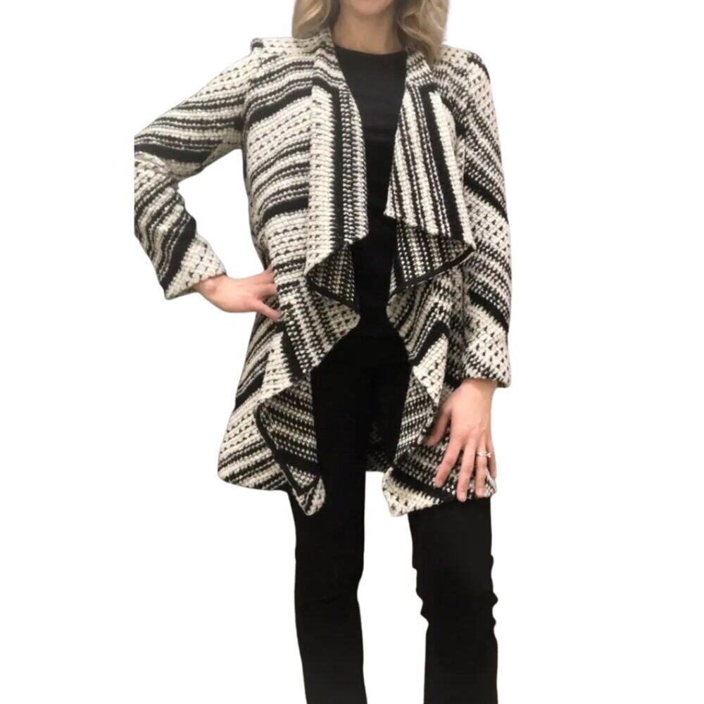ba&sh Icare lady coat Open Front Knit Cardigan Black White - 0 (US XS)